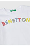 Erkek Çocuk Beyaz Benetton Logo Baskılı Uzun Kollu T-Shirt