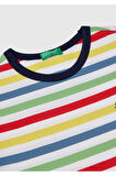 Erkek Çocuk Renkli Mix Çizgili Önü Logo İşlemeli T-Shirt