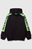 Benetton Erkek Çocuk Sweatshirt Pamuklu Şeritli Regular Fit Kapüşonlu Siyah 3J68C504R