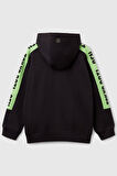 Benetton Erkek Çocuk Sweatshirt Pamuklu Şeritli Regular Fit Kapüşonlu Siyah 3J68C504R