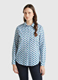 Benetton Regular Fit Gömlek Yaka Mavi Kadın Gömlek 5Q6SDQ0AY