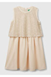 Benetton Kız Çocuk Ekru Bnt-G Pullu Elbise