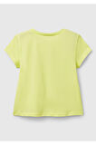 Kız Çocuk Sarı Simli Benetton Logo Baskılı T-Shirt