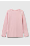 Kız Çocuk Pembe Simli Benetton Logo Baskılı T-Shirt