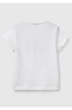 Kız Çocuk Beyaz Simli Benetton Logo Baskılı T-Shirt