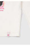 Kız Çocuk Ekru Önü Barbie Baskılı Bisiklet Yaka Uzun Kollu T-Shirt