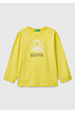 Erkek Çocuk Sarı Benetton Logo Baskılı Uzun Kollu T-Shirt