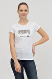 Beyaz - Gri Kadın T-Shirt 8NYTDL