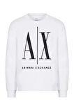 ERKEK Önde AX Logolu Bisiklet Yaka Sweatshirt - Beyaz | XL