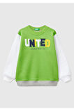Erkek Çocuk Fıstık Yeşili Benetton Logo Baskılı Bisiklet Yaka Sweatshirt