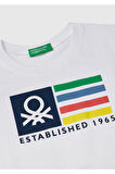 Erkek Çocuk Beyaz Benetton Logo Baskılı T-Shirt