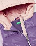 Kız Bebek Mor Logo İşlemeli Kapüşonlu Mont