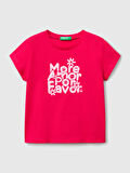Benetton Kız Çocuk Baskılı Tshirt 1-6 Yaş Fuşya