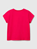 Benetton Kız Çocuk Baskılı Tshirt 1-6 Yaş Fuşya