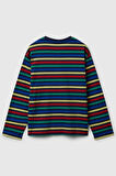 United Colors of Benetton Erkek Çocuk 3FNLC10QB-25K  Uzun Kol Çizgili Tshirt Lacivert