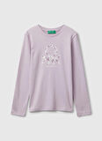 Benetton Baskılı Lila Kız Çocuk T-Shirt 3I9WC10Q2