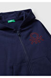 Erkek Çocuk Lacivert Önü Logo Baskılı Fermuarlı Kapüşonlu Sweatshirt