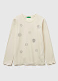 Benetton Nakışlı Ekru Kız Çocuk T-Shirt 3ATNC10RF