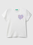 Benetton Baskılı Ekru Kız Çocuk T-Shirt 3I1XC10Q1