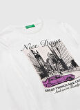 Benetton Baskılı Ekru Kız Çocuk T-Shirt 35RYC10QE