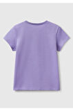 Kız Çocuk Mor Simli Logo Baskılı T-Shirt