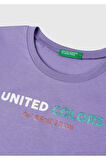 Kız Çocuk Mor Simli Logo Baskılı T-Shirt
