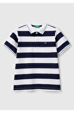 Erkek Çocuk Lacivert Mix Çizgili Logo İşlemeli Polo T-Shirt