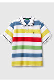 Erkek Çocuk Renkli Mix Çizgili Logo İşlemeli Polo T-Shirt