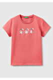 Kız Çocuk Fuşya Simli Logo Baskılı T-Shirt