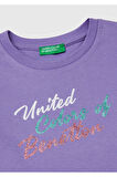 Kız Çocuk Mor Simli Benetton Logo Baskılı T-Shirt