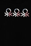 Kız Çocuk Siyah Simli Logo Baskılı T-Shirt