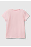 Kız Çocuk Pembe Simli Logo Baskılı T-Shirt
