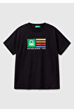 Erkek Çocuk Siyah Benetton Logo Baskılı T-Shirt