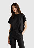 Benetton Bisiklet Yaka Siyah Kadın T-Shirt 3096D1071
