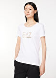 EA7 Bisiklet Yaka Düz Beyaz Kadın T-Shirt 8NTT67