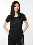 EA7 Bisiklet Yaka Düz Siyah Kadın T-Shirt 6RTT29