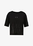 Bisiklet Yaka Baskılı Siyah Kadın T-Shirt 3DYT33