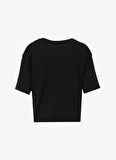 Bisiklet Yaka Baskılı Siyah Kadın T-Shirt 3DYT33