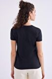 Kappa Bisiklet Yaka Düz Siyah Kadın T-Shirt 361D5UW005 W LOGO CABOU