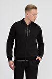 Kapüşon Yaka Siyah Erkek Sweatshırt 8NZM82 1200-BLACK