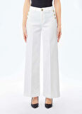 Lıu Jo Yüksek Bel Geniş Paça Standart Beyaz Kadın Denim Pantolon UF5090