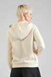 Kadın Kapüşonlu Minimal Logo Baskılı Sweatshirt - Krem | L