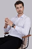 Gömlek Kravat Seti (Lacivert Şal Desenli Kravat & Beyaz Armür Slimfit Gömlek)