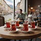 Paşabahçe 6'lı Çay Bardağı 130cc ve Porland Porselen 6'lı Çay Tabağı Set (Kolye,Küpe Hediyeli)