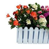 Yapay Çiçek Beyaz Çit Balkon Saksısı Renkli Açelya Çiçekli 55*20cm