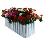 Yapay Çiçek Beyaz Çit Balkon Saksısı Renkli Açelya Çiçekli 55*20cm