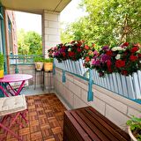 Yapay Çiçek Beyaz Çit Balkon Saksısı Renkli Açelya Çiçekli 55*20cm