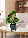 Yapay Çiçek Bonsai Ağacı Mor Eğik Model Dekoratif Yapay Ağaç Bonzai 30*22 CM Siyah Kare Saksıda