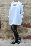 Kadın Gri Kısa Tasarım Sweatshirt Elbise 8072-2010