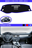 BMW 3 E90-E93 2005-2013 İçin Uygun Torpido Koruma Halısı Siyah Kenar Renk Mavi